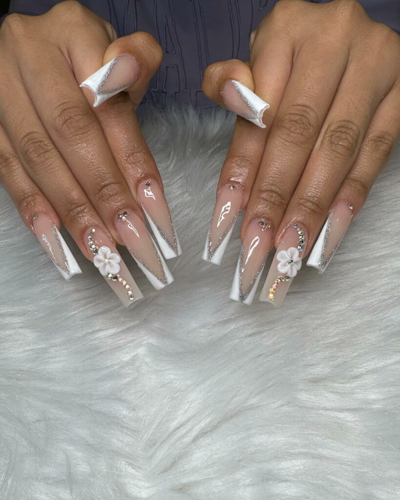 50 Latest V French Tip Coffin Nail Designs To Try In 2024! 54 Get Your Glam On Glitzy Coffin Nails with French Tips