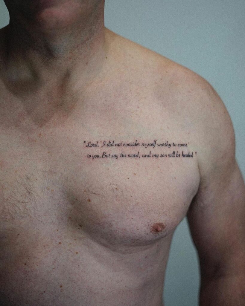 10 Amazing Chest Tattoos For Men + Meanings - updated for 2024 18 Neat Chest Tattoos for Men with Text and Quotes