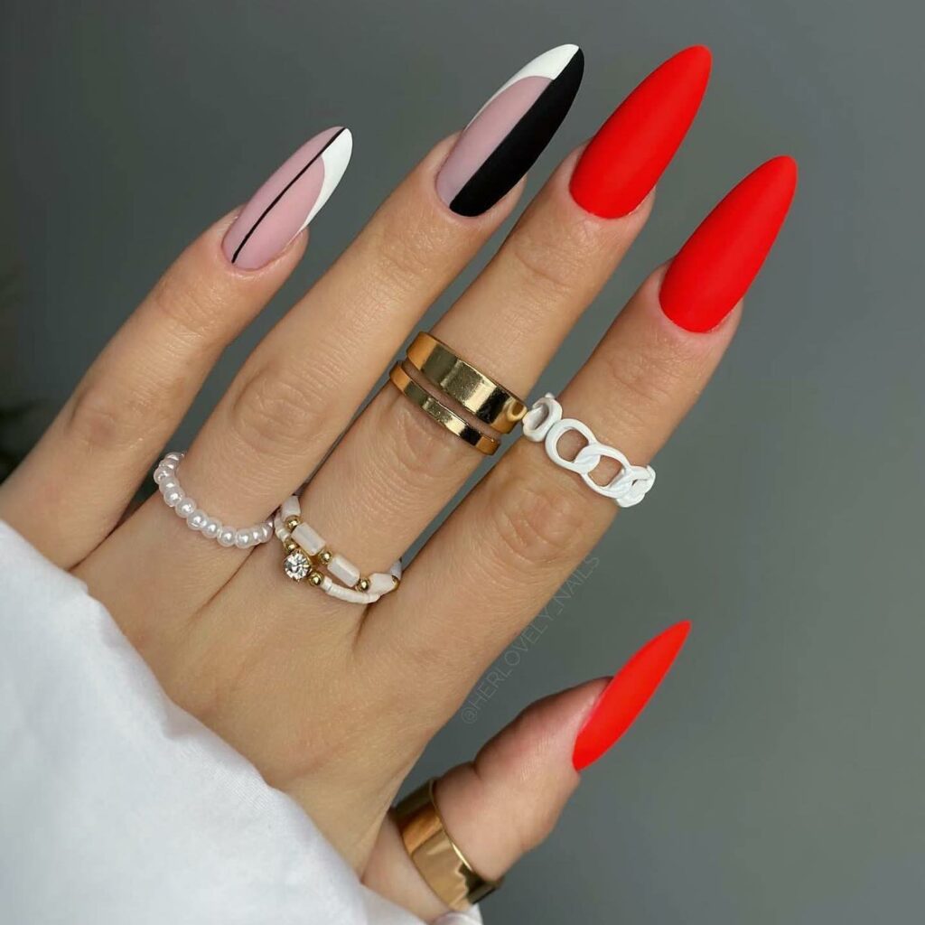 20 Latest Red Matte Nail Ideas To Try In 2024! 13 Red Matte Nails With Half French Design