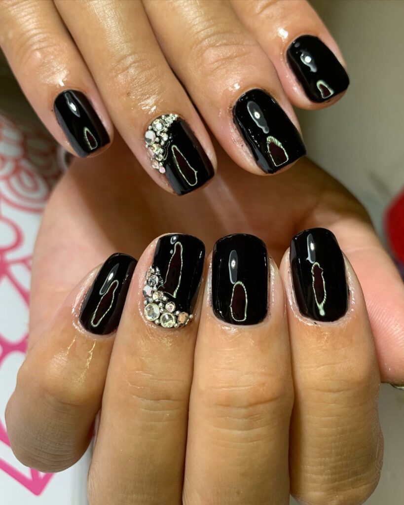 45 Latest Short Black Nail Designs To Try In 2024! 54 Bedazzled Black