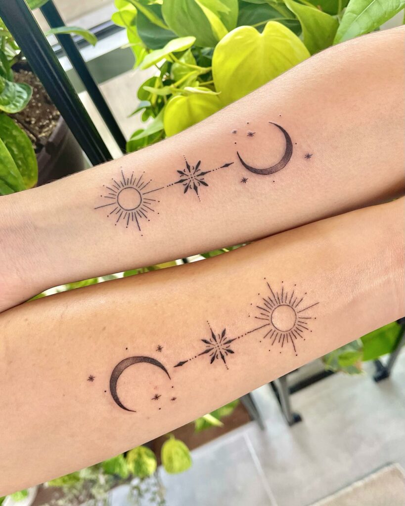 12+ BEAUTIFUL MOTHER AND DAUGHTER TATTOO IDEAS TO SHOWCASE YOUR LOVE 15 Mother-Daughter Sun and Moon Tattoo