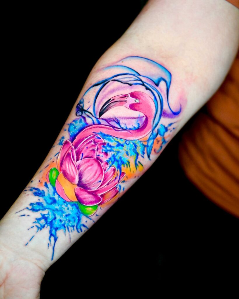 Amazing Flamingo Tattoos with Meanings To Inspire You In 2024! 22 The Elegant Lotus Flamingo