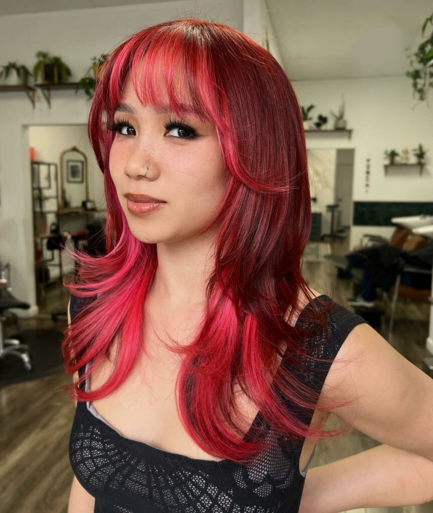 25 Caramel Brown Hair With Red Highlights Ideas to Try in 2024 14 Reddish Pink Fringes