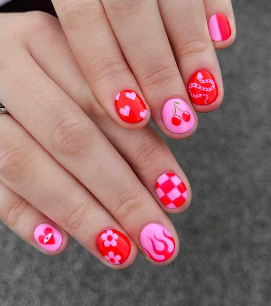 20 LATEST SHORT RED NAIL IDEAS TO TRY IN 2024! 39 Red And Pink Short Nails With Incredible Design