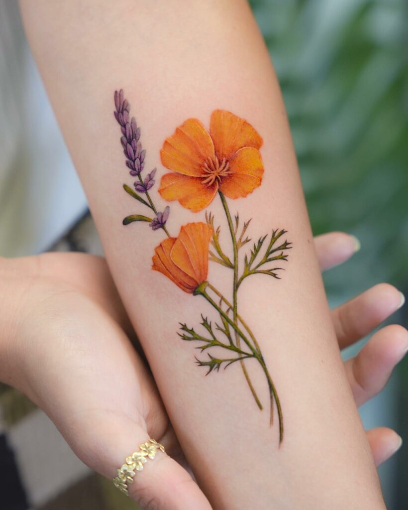 POPPY FLOWER TATTOOS: AN ACCURATE GUIDE TO THEIR MEANINGS 17 Poppy and Lavender Tattoo