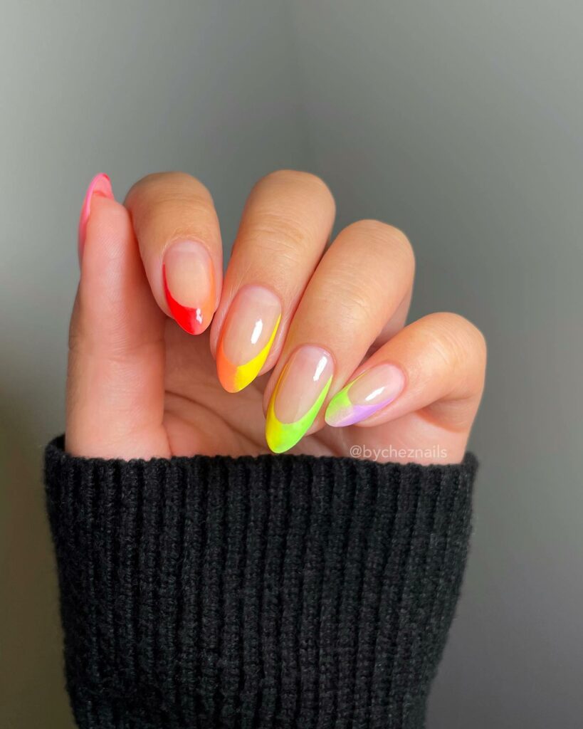 22 Latest Colorful French Tip Nail Ideas To Try In 2024! 42 Neon Ombre French Nail