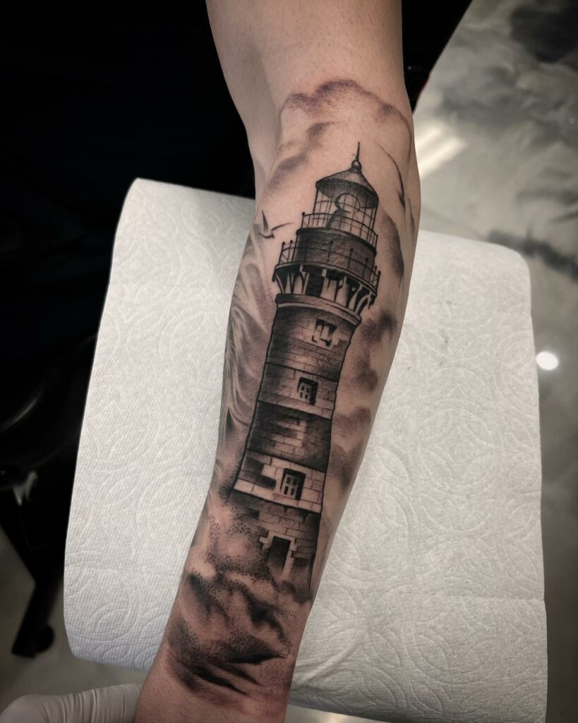 11 LIGHTHOUSE TATTOOS IDEAS + MEANINGS - UPDATED 2024 20 Contemporary Lighthouse Tattoos