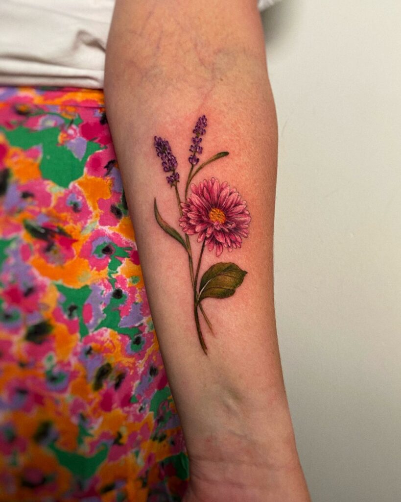 10 BEST LAVENDER TATTOOS WITH MEANINGS IN 2024 17 Lavender with Other Flower Tattoos