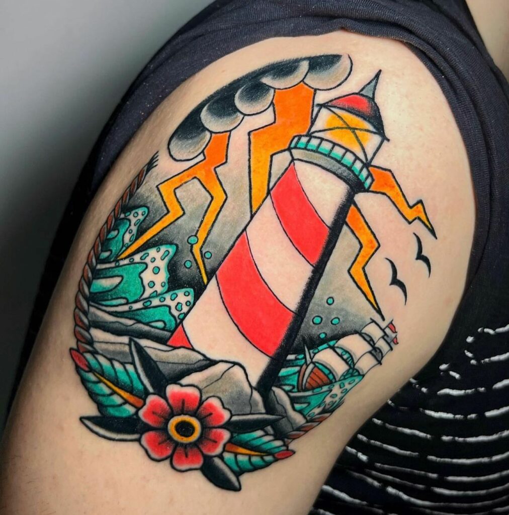 11 LIGHTHOUSE TATTOOS IDEAS + MEANINGS - UPDATED 2024 16 Ship & Lighthouse Tattoos