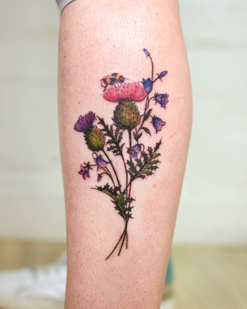 10 AMAZING BEE TATTOO IDEAS + MEANINGS - NEW FOR 2024 22 Bumble Bee and Flower Tattoo