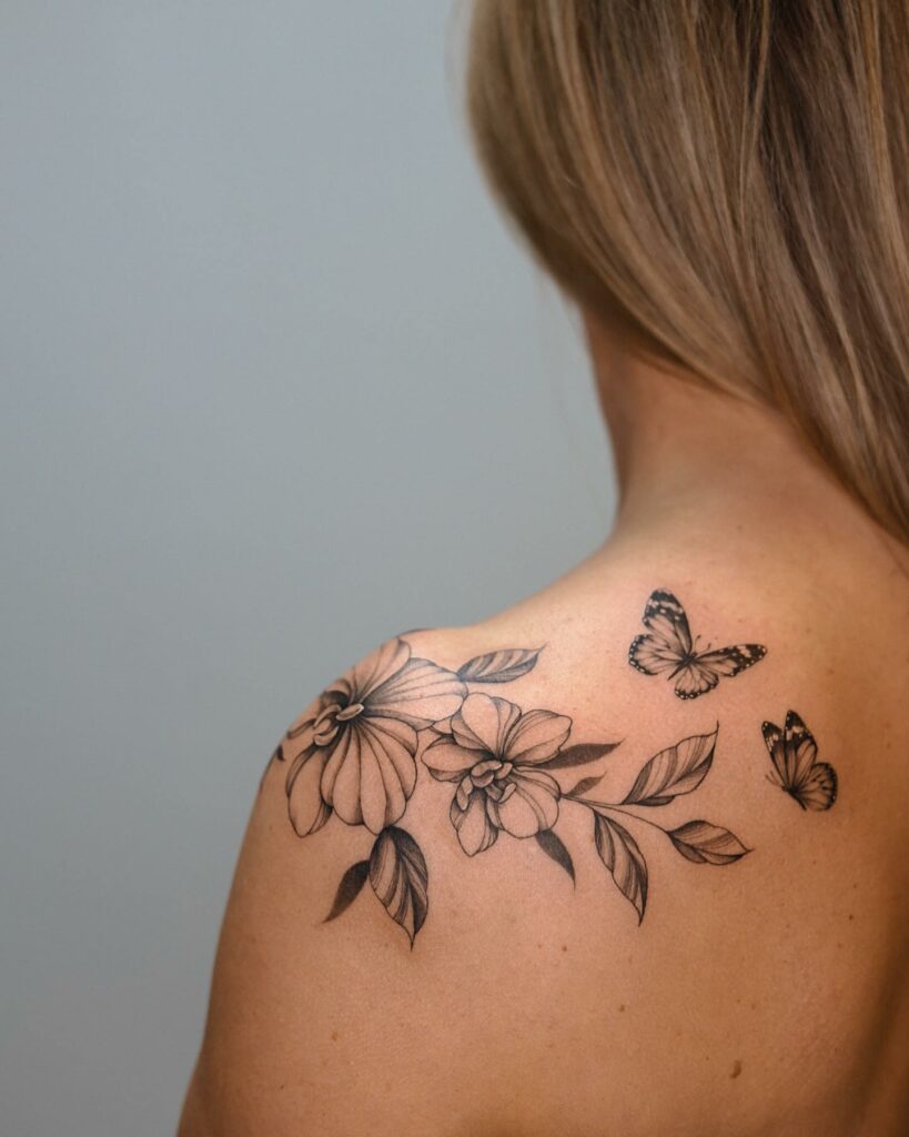 AMAZING ORCHID TATTOOS + THEIR COOL MEANINGS 29 Orchid Tattoos with Butterfly Tattoo