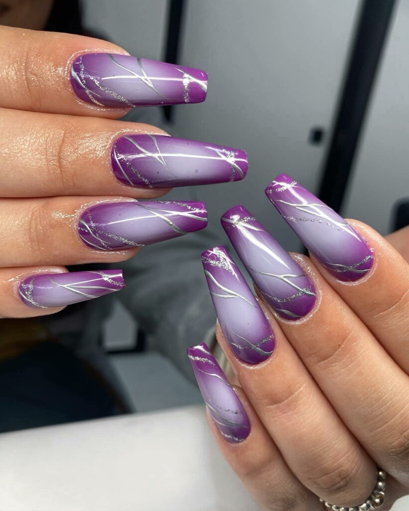 Explore 30 Purple Coffin Nail Designs in 2024 11 Aura Purple Nail With Silvers