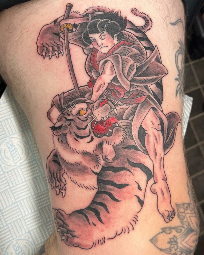 10 AMAZING SAMURAI TATTOO IDEAS + MEANINGS 13 Tiger and Samurai Tattoo