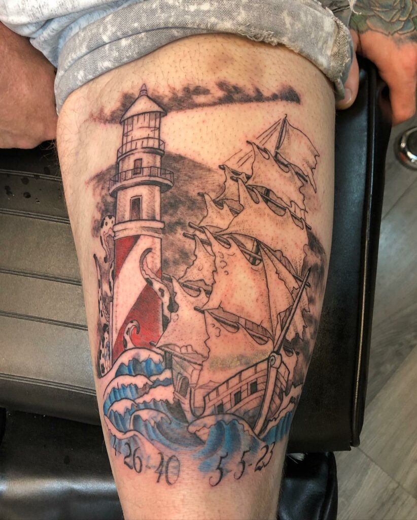 11 LIGHTHOUSE TATTOOS IDEAS + MEANINGS - UPDATED 2024 13 Waves & Lighthouse Tattoos