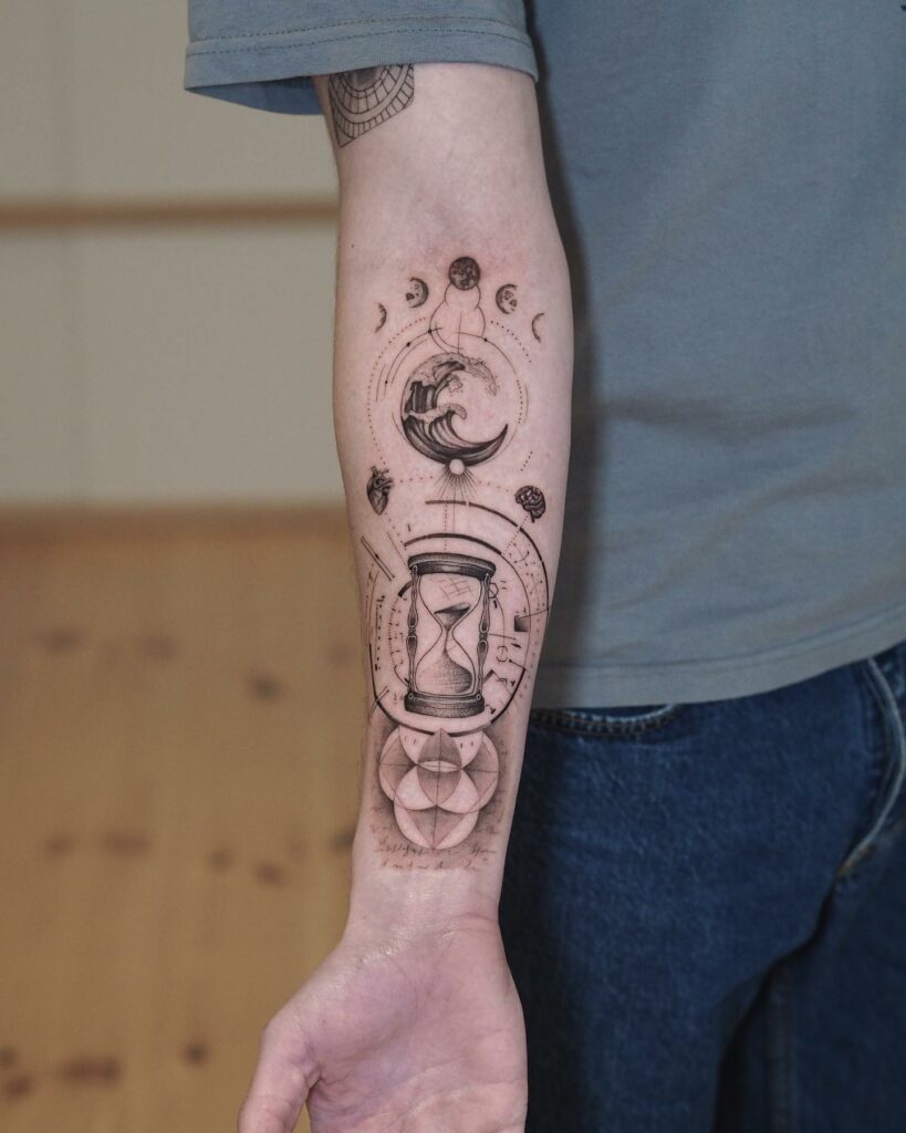 10 AMAZING HOURGLASS TATTOOS & THEIR MEANINGS - UPDATED FOR 2024 16 Galaxy Hourglass Tattoos