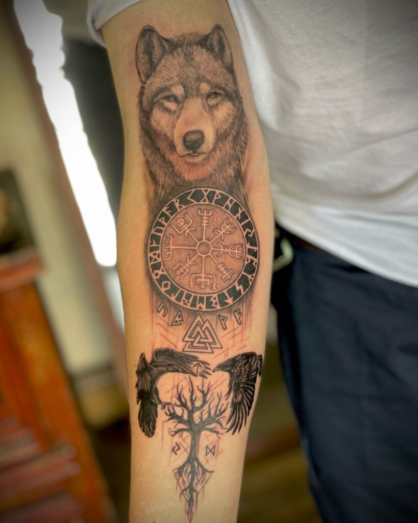 AMAZING VALKNUT TATTOOS & THEIR MEANINGS IN 2024 13 Valknut and Wolf Tattoos