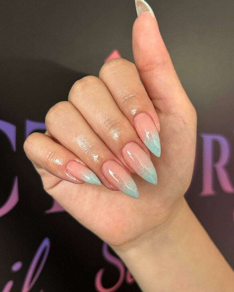 20 Latest Tiffany Blue Nail Ideas To Try In 2024! 19 Tiffany Blue And Nude Ombre Stiletto Nails