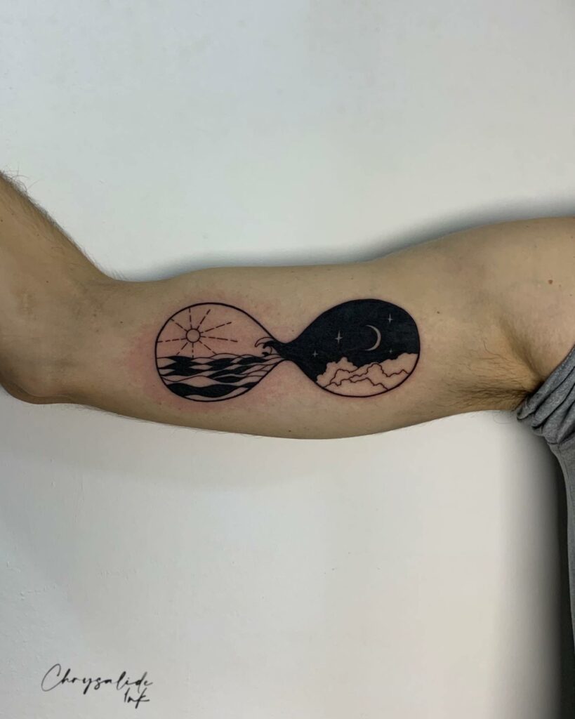 10 AMAZING HOURGLASS TATTOOS & THEIR MEANINGS - UPDATED FOR 2024 23 Sun & Moon Hourglass Tattoos