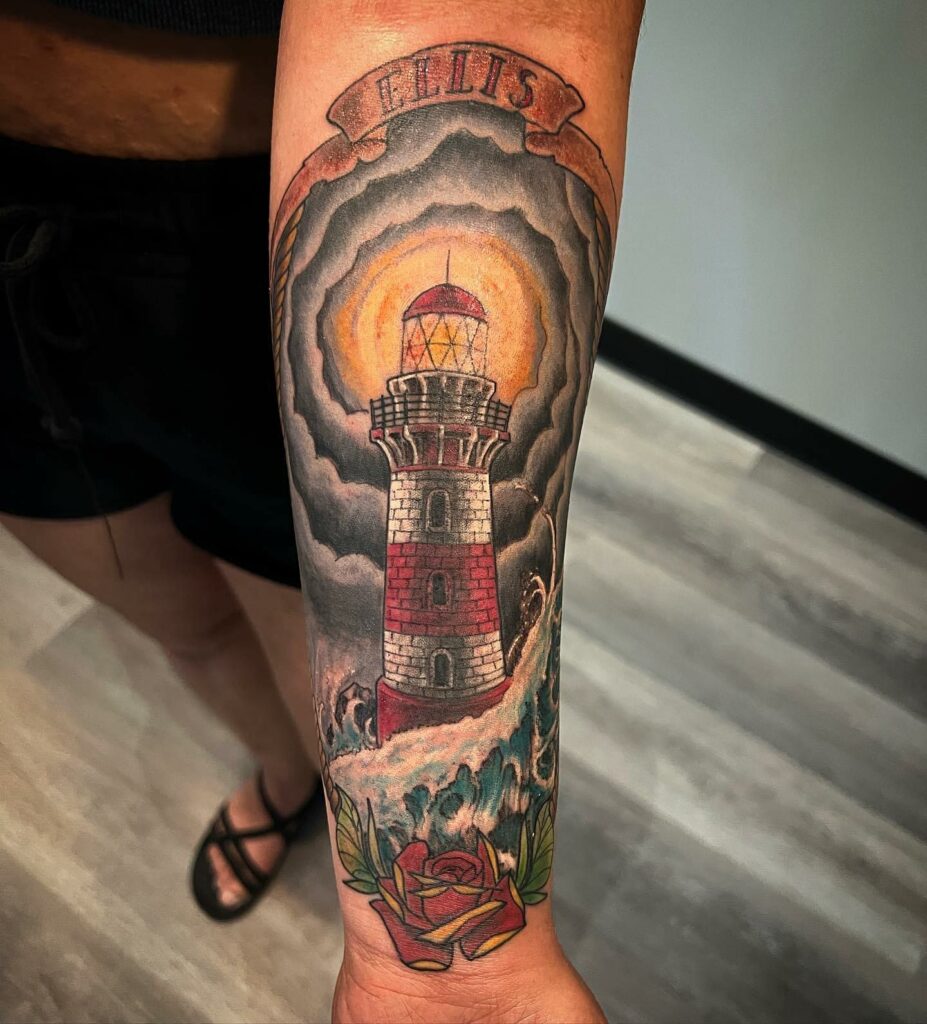 11 LIGHTHOUSE TATTOOS IDEAS + MEANINGS - UPDATED 2024 14 Swallows & Lighthouse Tattoos