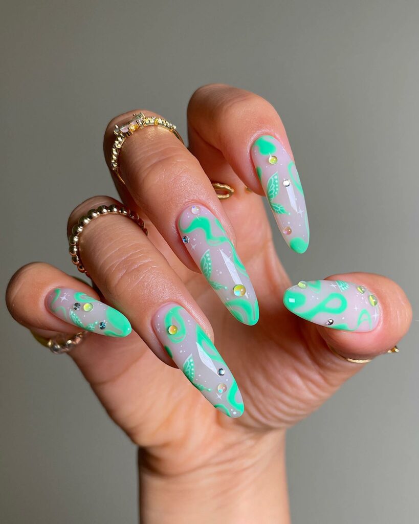 20 Latest Bubble Nail Ideas To Try In 2024! 11 Lime Green Nails With Bubbles Design