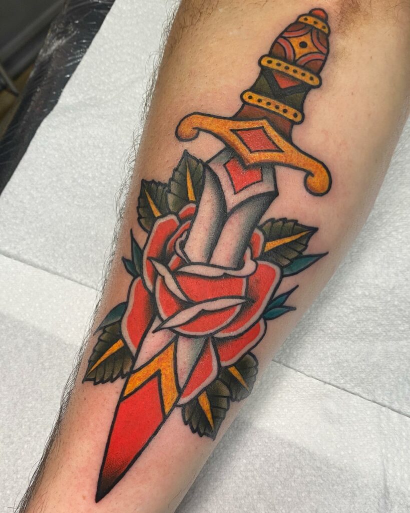 12+ Traditional Dagger Tattoo Ideas - To Inspire You In 2024 13 Black Bold Traditional Dagger Tattoo