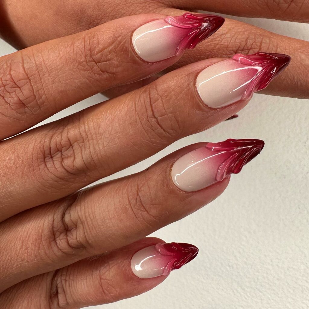 20 Latest Dark Red Nail Ideas To Try In 2024! 15 3D Rose Swirls
