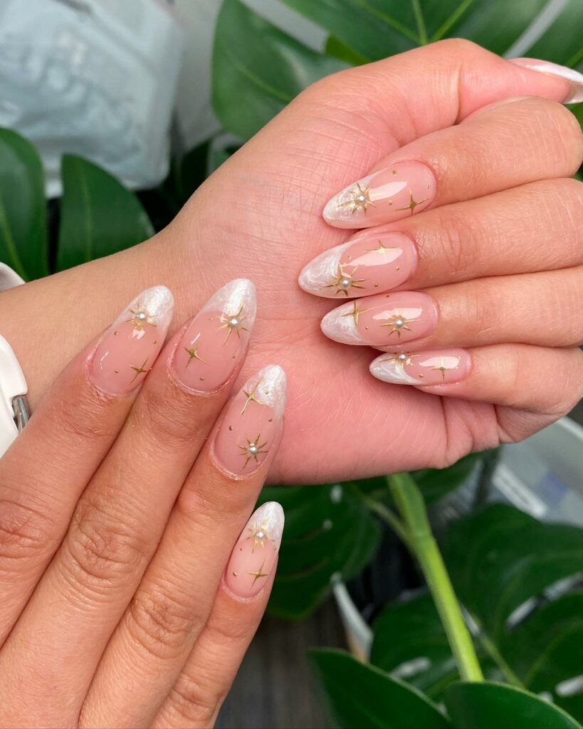 23 Latest Nude French Nail Designs To Try In 2024! 28 Nude And White French Chrome Nails With Pearls Design