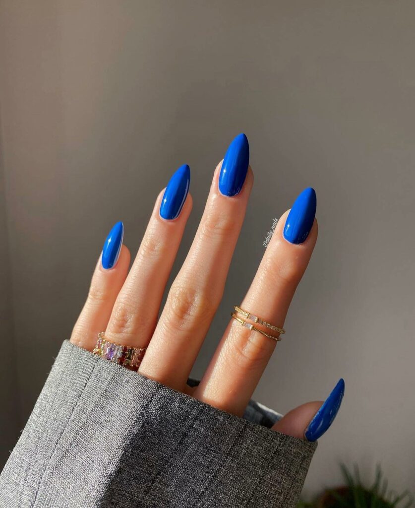 30 Latest Navy Blue Nail Designs To Try In 2024! 19 Oval Shaped Navy Blue Nails