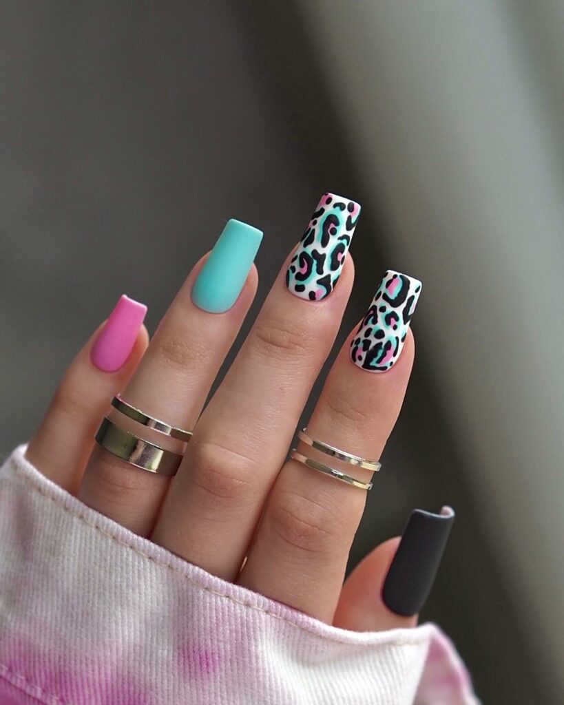 25 Latest Leopard Print Nail Ideas To Try In 2024! 11 Pink And Blue Leopard Nails Design