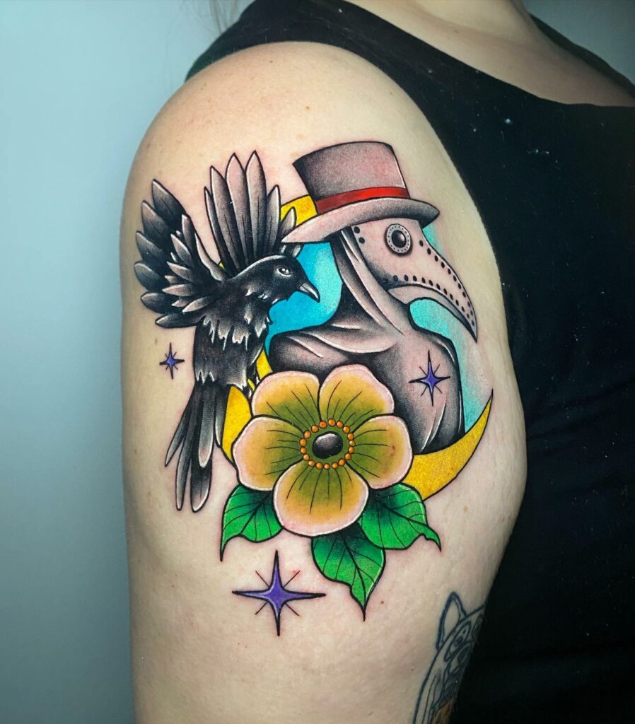 10 AMAZING PLAGUE DOCTOR TATTOO DESIGNS IN 2024 14 American Traditional Plague Doctor Tattoo