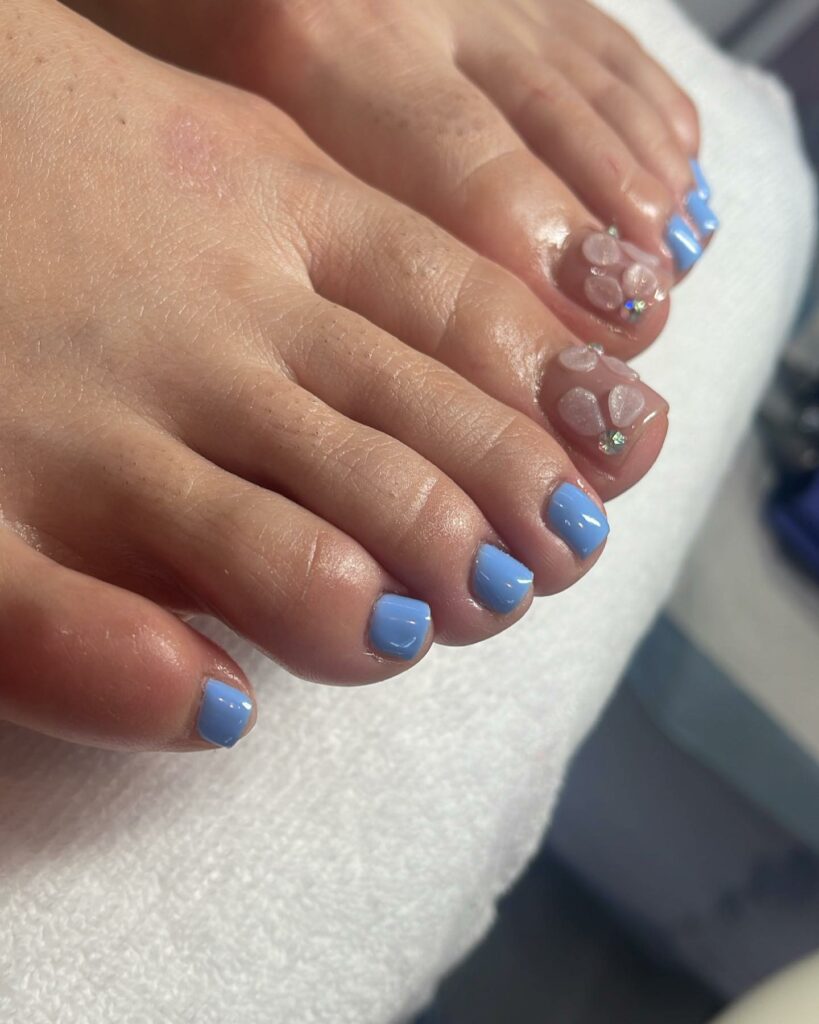 Indulge in 30 Baby Blue Toenail Pedicure Ideas for 2024 14 Baby Blue Nail With Nail Art On Big Toe