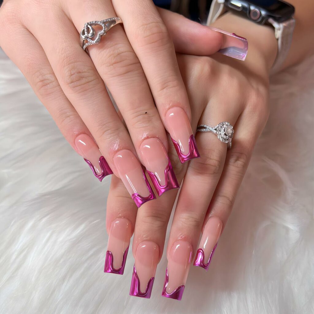 35 Latest Medium Square Nail Ideas To Try In 2024! 40 Metallic Pink French Medium Square Nails