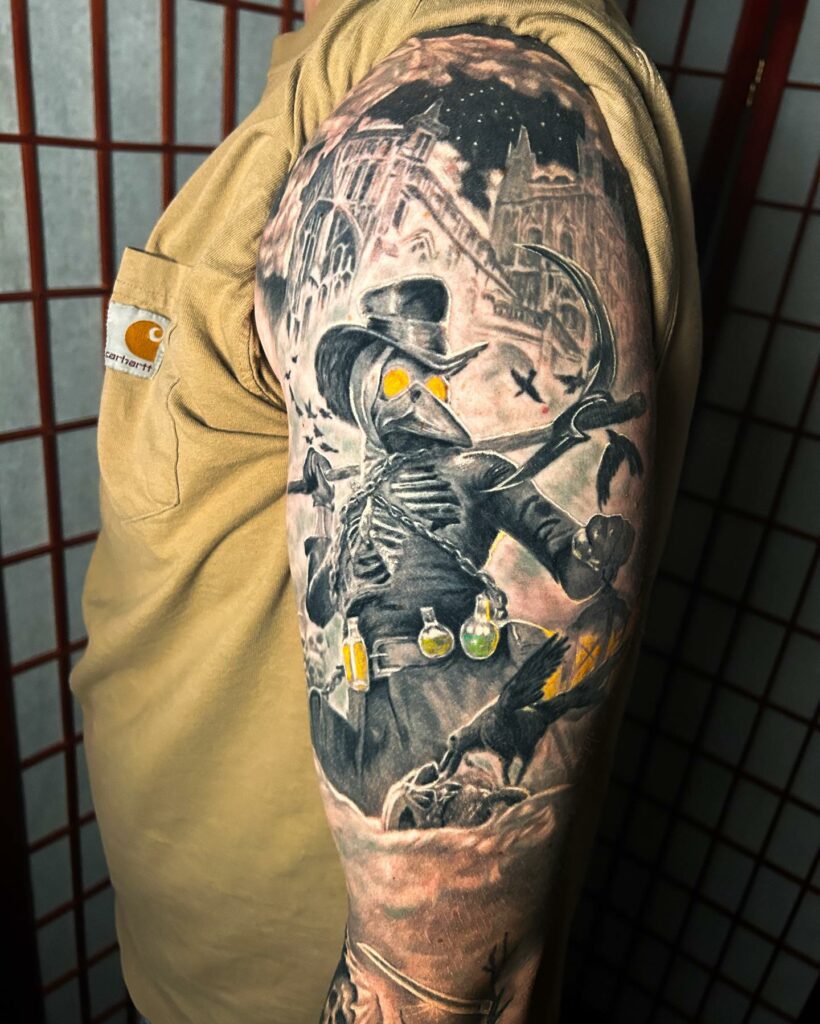 10 AMAZING PLAGUE DOCTOR TATTOO DESIGNS IN 2024 17 Steampunk Plague Doctor Tattoo