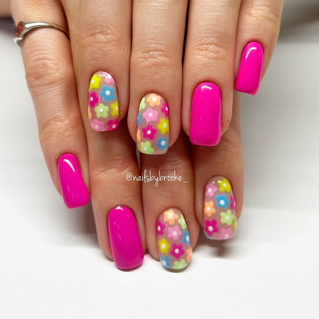 22 Latest Short Pink Nail Ideas To Try In 2024! 31 Short Pink Nails with Delicate Floral Accents