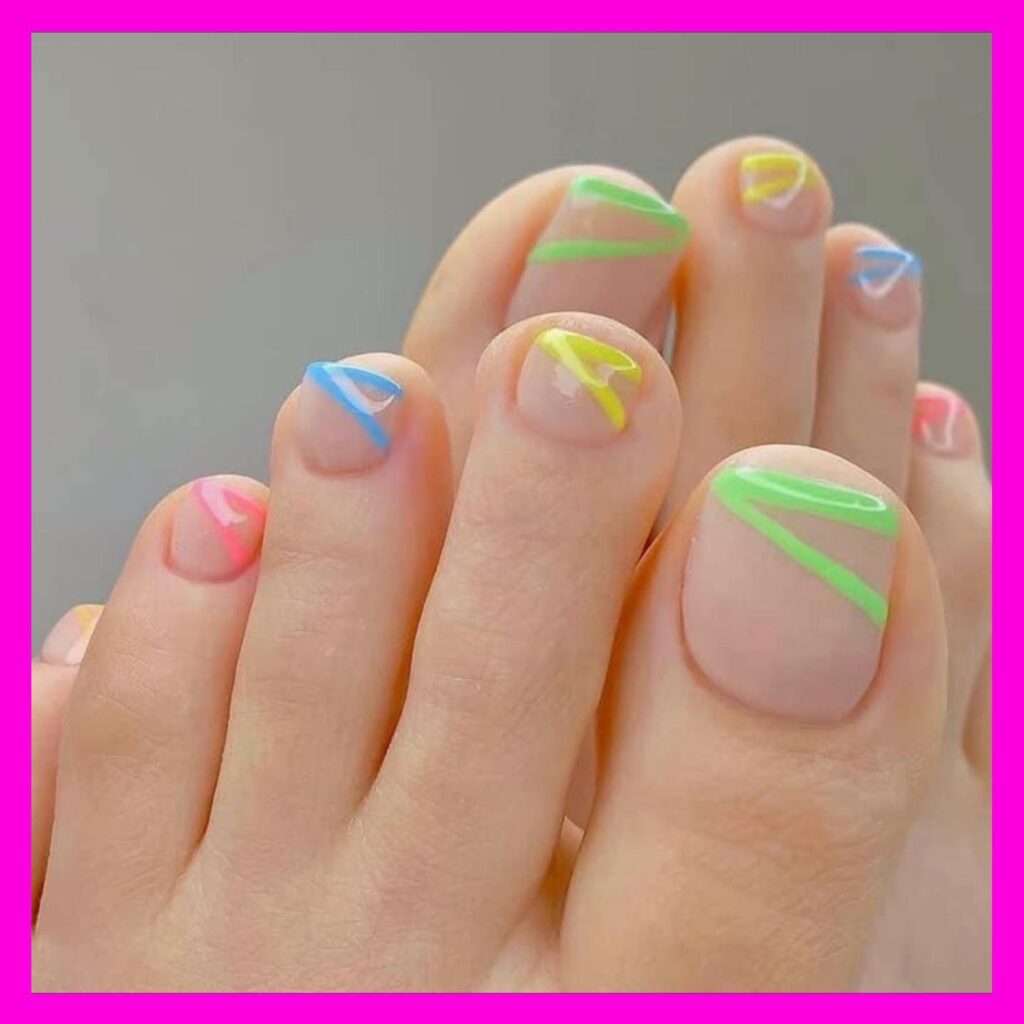 35 Rainbow Pedicure Ideas to Add Vibrancy to Your Look in 2024 19 Line it up