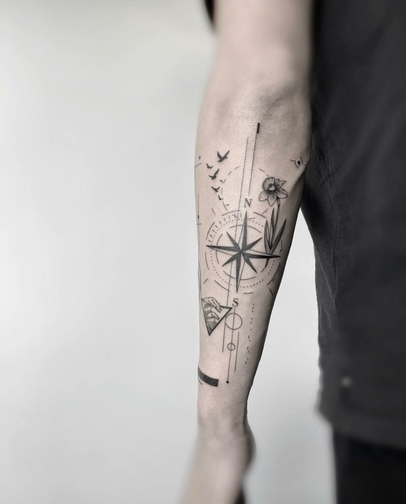 AMAZING COMPASS TATTOOS + THEIR MEANINGS - UPDATED FOR 2024 19 Geometric Compass Tattoos