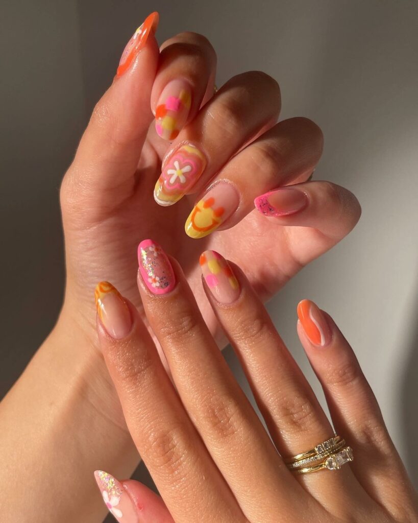 20 Latest Pink And Yellow Nail Ideas To Try In 2024! 28 Pink And Yellow Nails With Emoji, Checkered, And Glitter Design