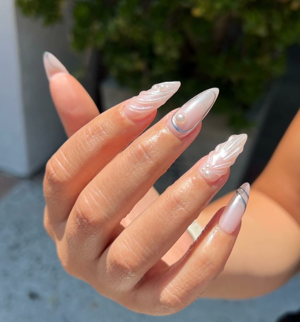 Glow with 20 Pearl White Nail Designs in 2024 14 White Pearl Nails With 3D Design
