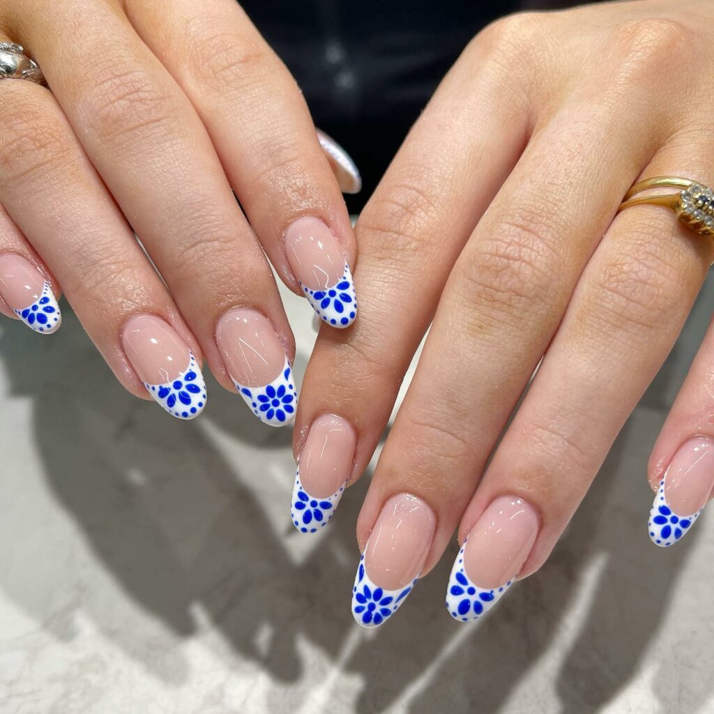 30 Latest Blue And White Nail Ideas To Try In 2024! 25 Blue And White Porcelain French Nails