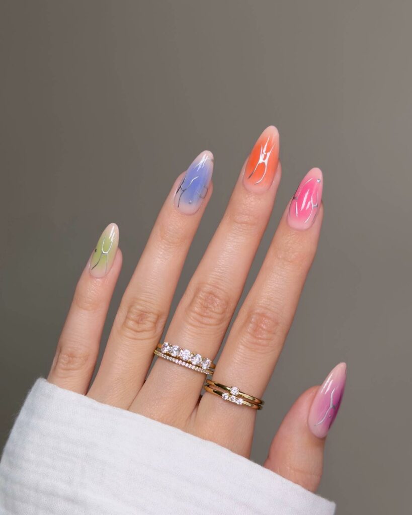 40 Latest Trendy Nail Ideas To Try In 2024! 45 Colorful Aura Trendy Nails With Silver Tribal Design