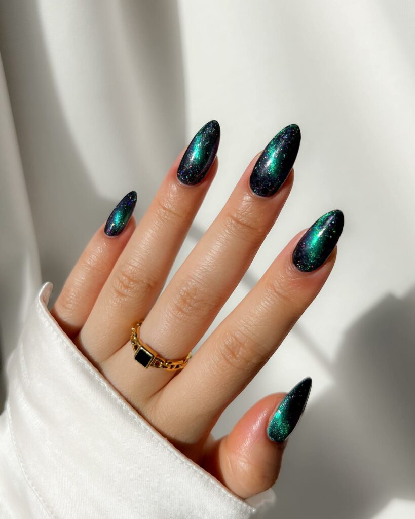 Get Edgy with 30 Green And Black Nail Designs in 2024 25 Green And Black Ombre Nails With Glitters