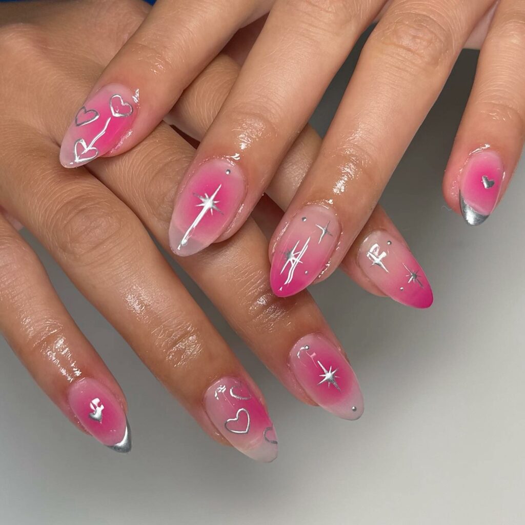 30 Latest Aura Nails Ideas To Try In 2024! 25 Hot Pink Aura Nails With Stars Nail Art