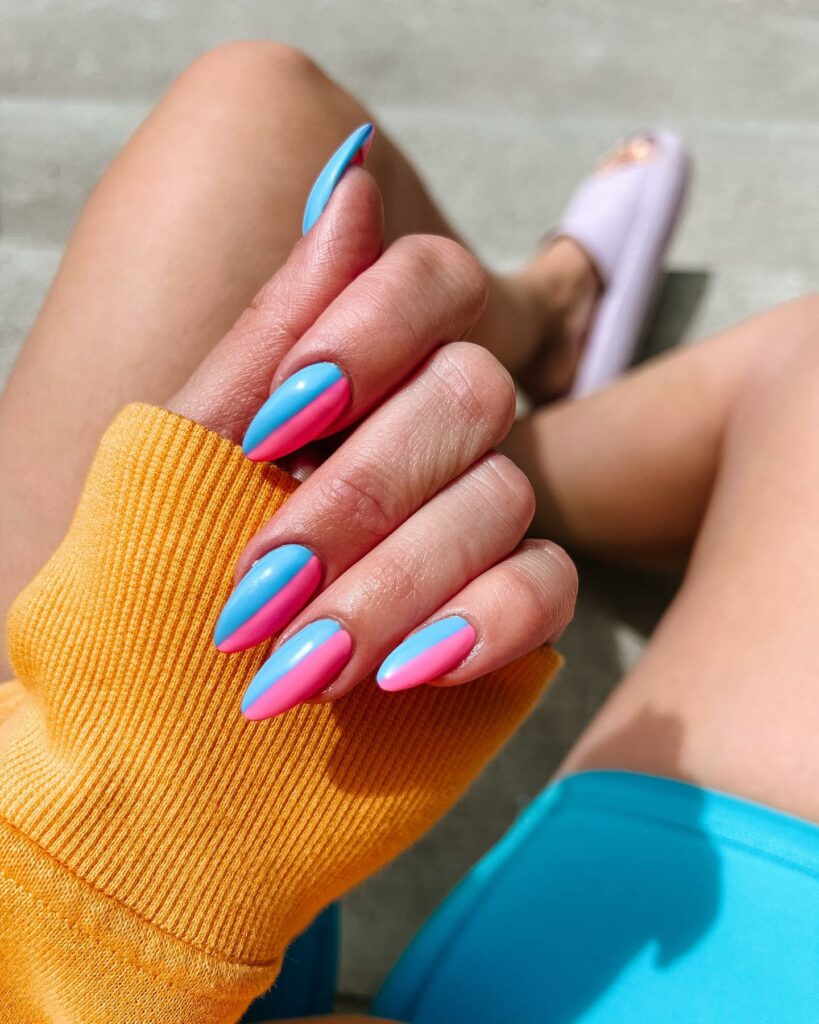 40 Latest Cotton Candy Nail Designs To Try In 2023! 48 Half Pink Half Blue Cotton Candy Nails