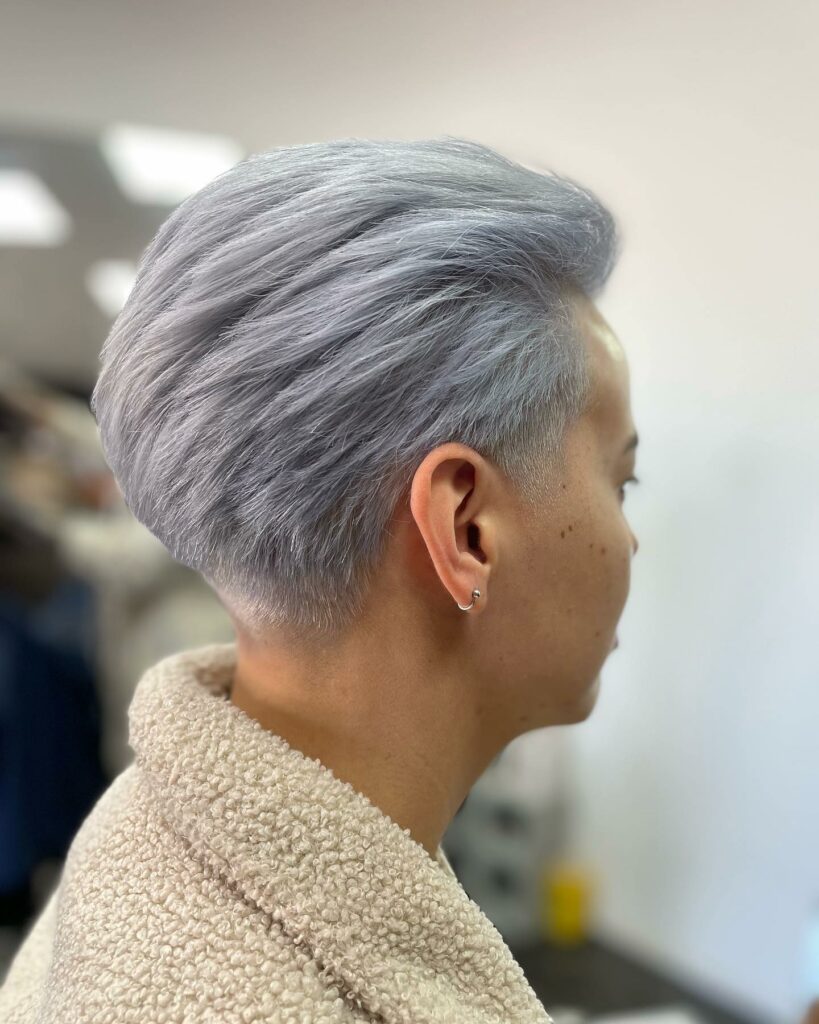 35 Short-Sided Shaved Female Hairstyles to Flaunt Your Boldness in 2024 13 Faded Silver-blue Shaved Hair