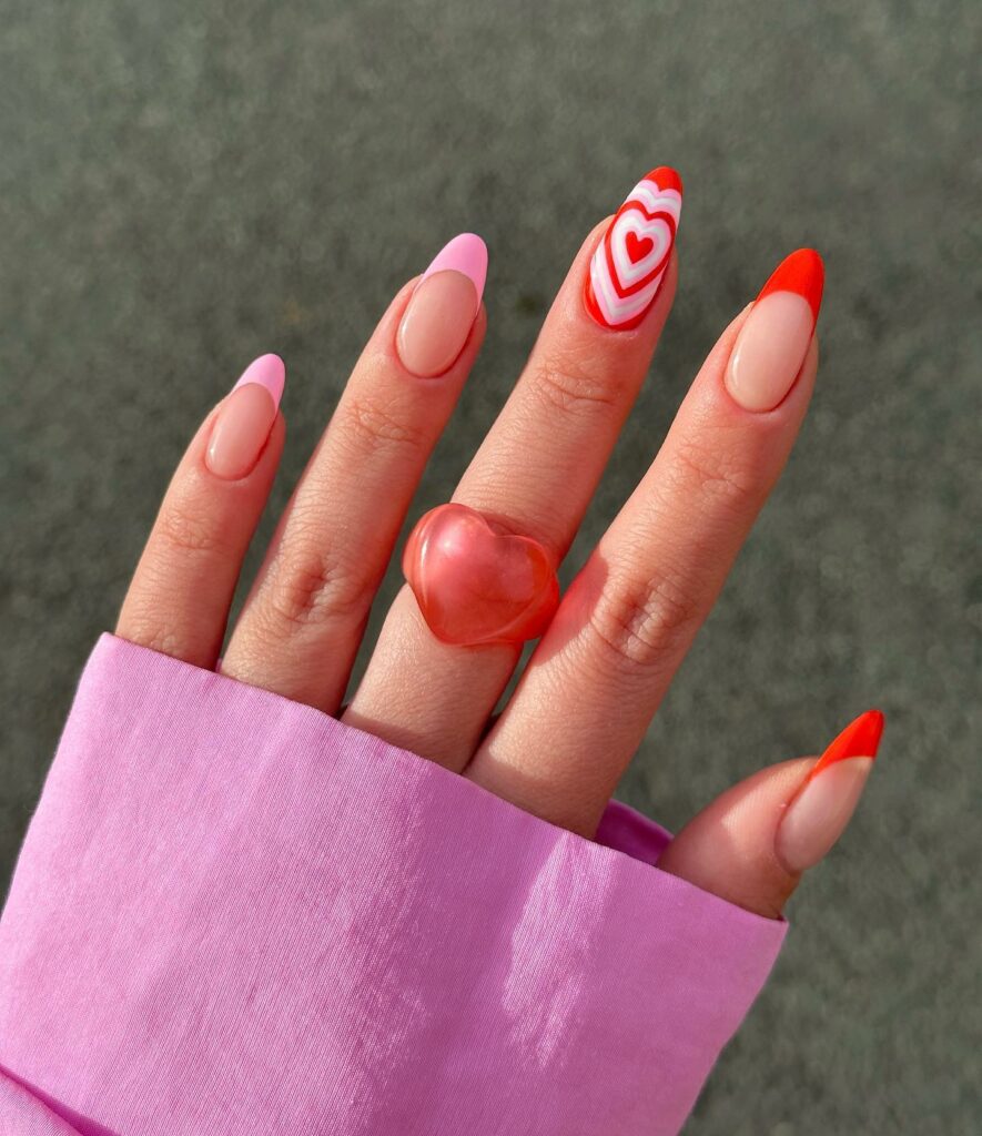 30 Latest Heart Nails Ideas To Try In 2024! 31 Heart Design On Pink And Red French Nails