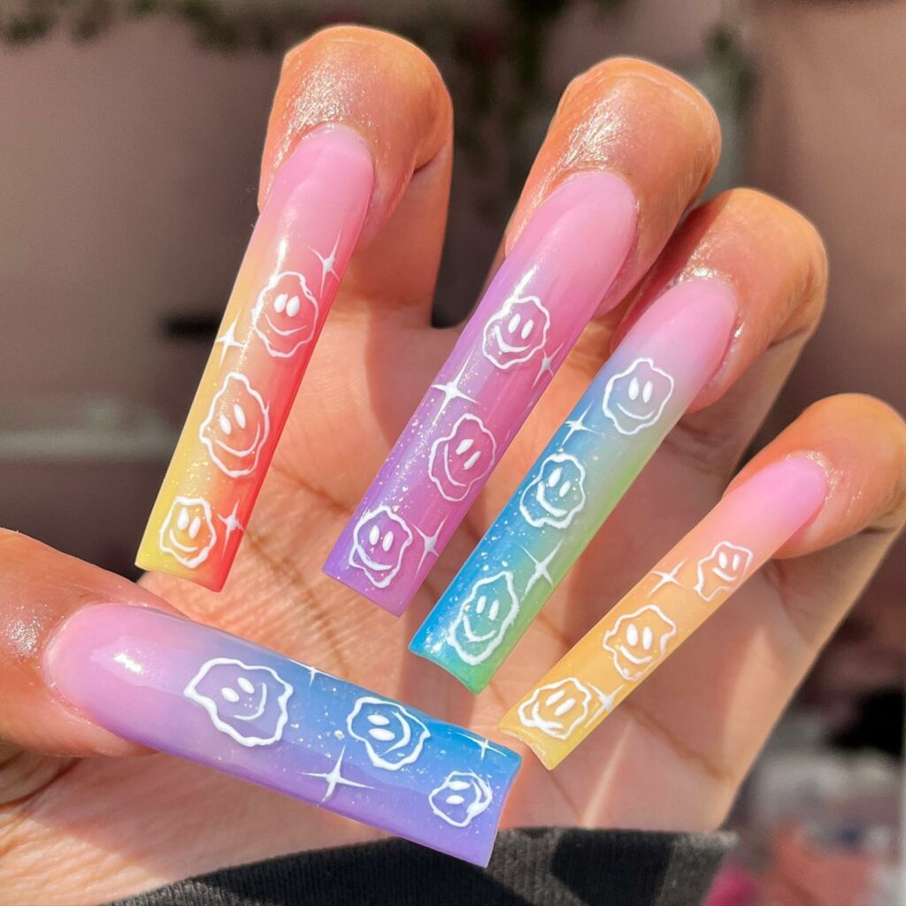 Show Off 25 Smiley Face Nail Designs in 2024 34 Ombré Rainbow Smileys