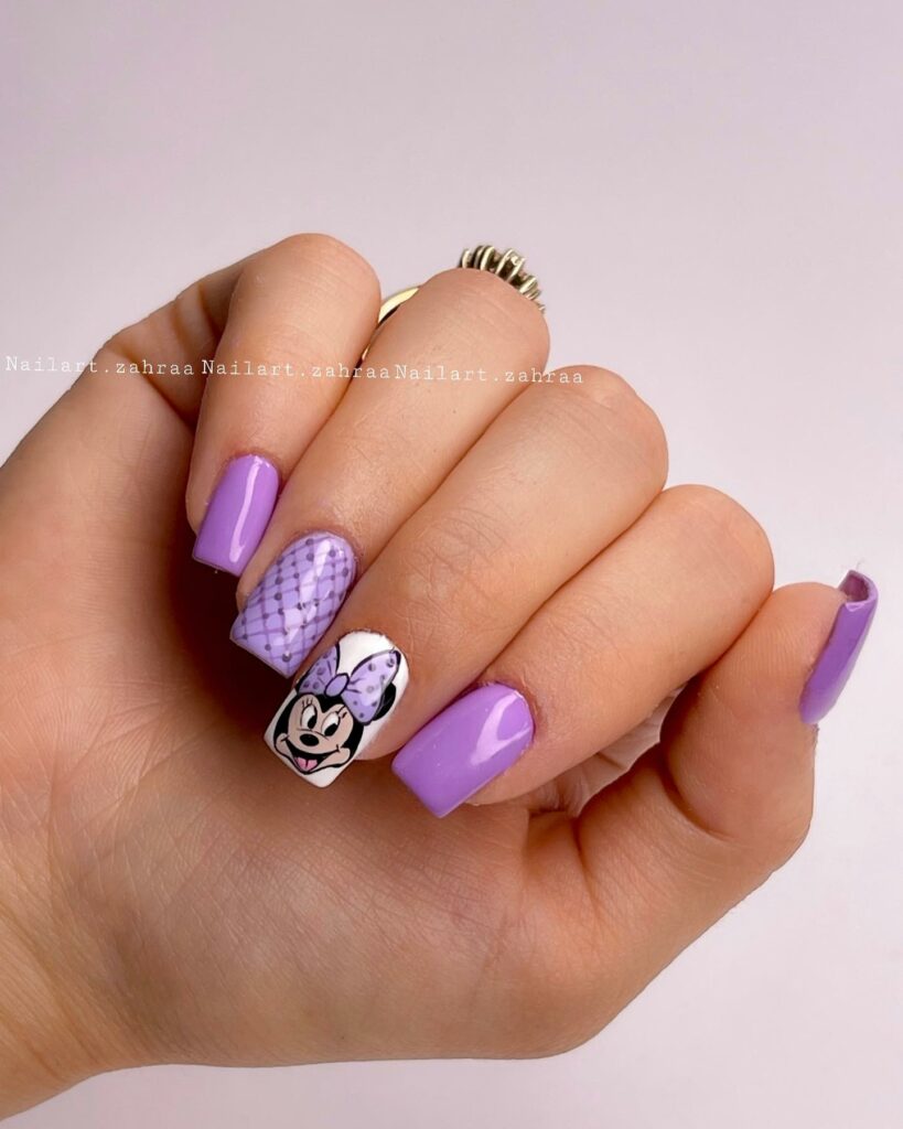 Embrace Childhood with 30 Minnie Mouse Nail Designs in 2024 23 Minnie Mouse Purple Small Coffin Nails
