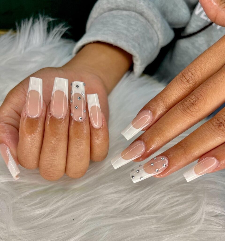 Try 50 Coffin French Tip Nail Designs in 2024 35 Bling It On Rhinestone French Tips