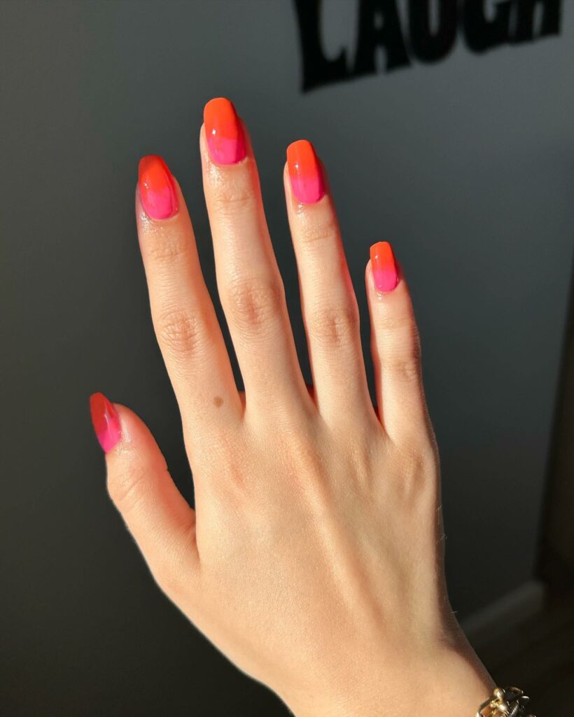 20 Latest Short Ombre Nail Ideas To Try In 2024! 12 Small Orange And Pink Ombre Nails
