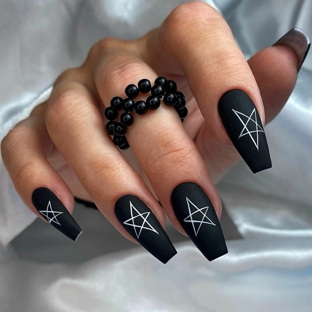 Express Yourself with 30 Emo Nail Designs in 2024 24 Matte Black Emo Nails With Star Design